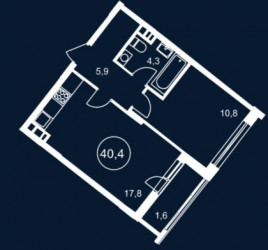 Однокомнатная квартира 40.4 м²