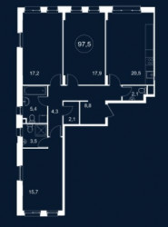 Трёхкомнатная квартира 97.5 м²